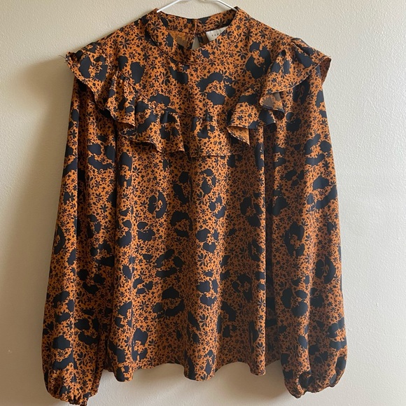 Topshop Orange and Black Floral Blouse - Picture 8 of 9